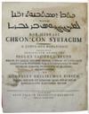 GRIGHOR, ABU AL-FARAJ [aka BAR HEBRAEUS]. Chronicon Syriacum.  Vol. 1 (of 2).  Syriac text only.  1789